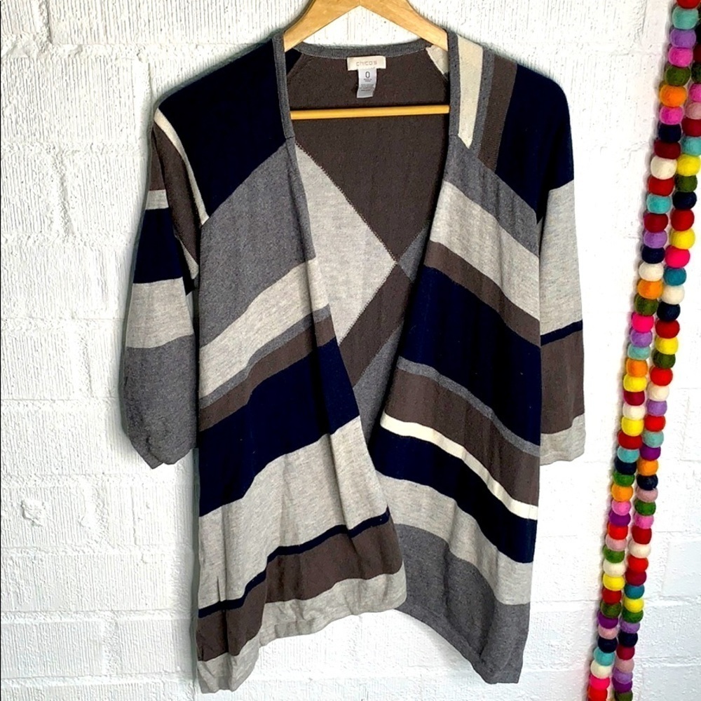 Chico's Striped Open Front Knit Cardigan Sweater sz 4/6/S
